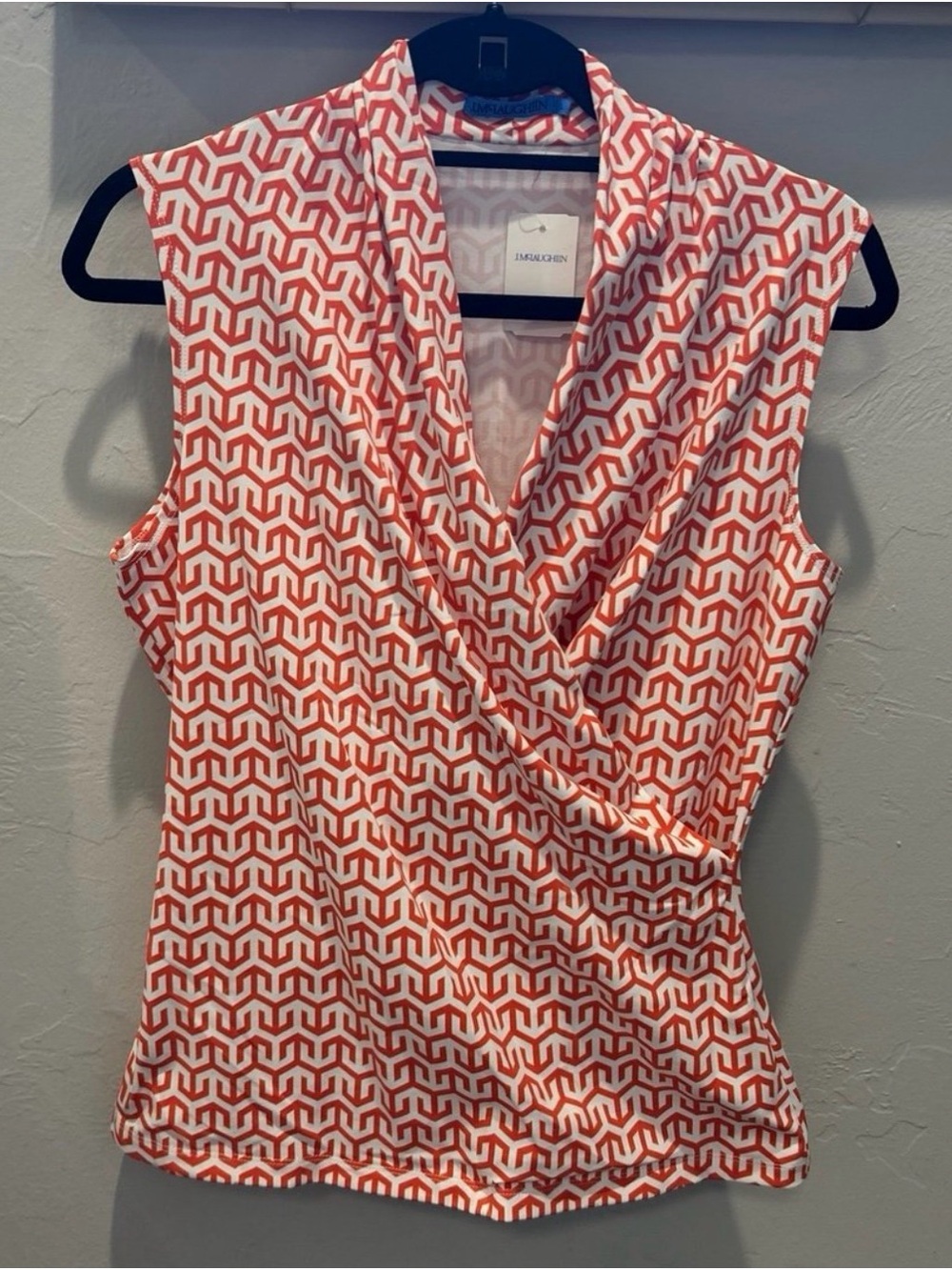 J McLaughlin Sleeveless Orange Geometric Wrap Gulf Top